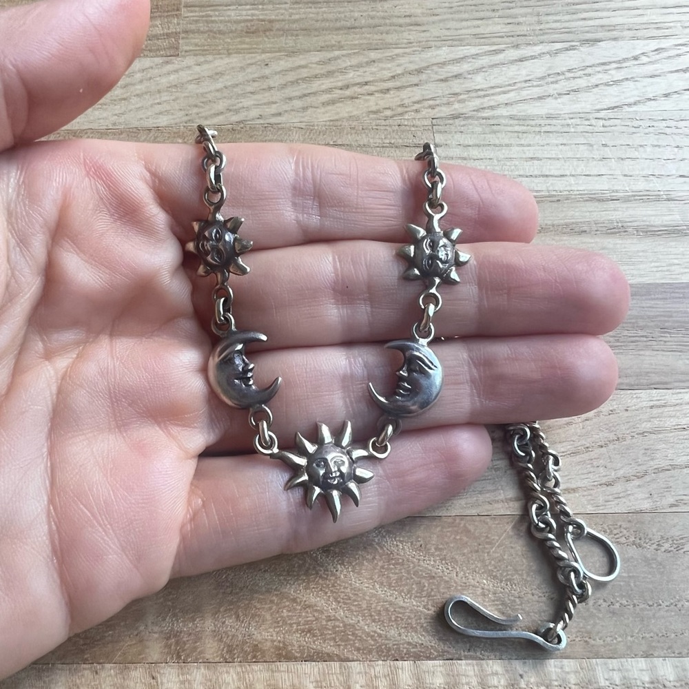 Vintage toztli designer Mexico 925 Sterling silver necklace sun moon - Picture 4 of 11